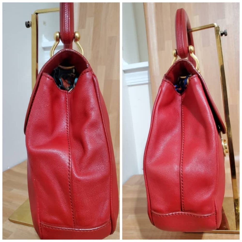 Authentic BURBERRY Trench Calfskin Large DK88 Top Handle Bag Red - Picture 6 of 13